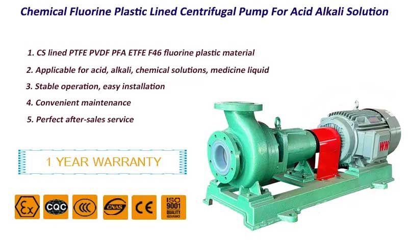 chemical fluorine plastic lined centrifugal pump